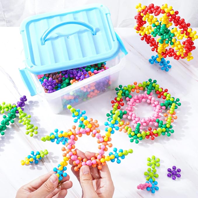 Building Blocks Educational Toy - 300PCS Snowflake Stem Construction Set for Kids 3+, Safe Non-Toxic Storage Case, Learning Gifts for Boys Girls, Multi-Color (Pack of 2)