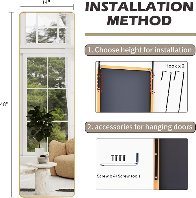 Full Length Door Mirror 14x48, Metal Frame