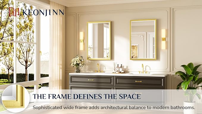 Keonjinn 24" x 36" Brushed Gold Bathroom Mirrors