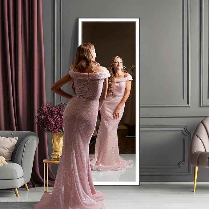 Kosmonia 67x20 Full Length Mirror, Dimmable 3 Color LED Light w/Light Memory
