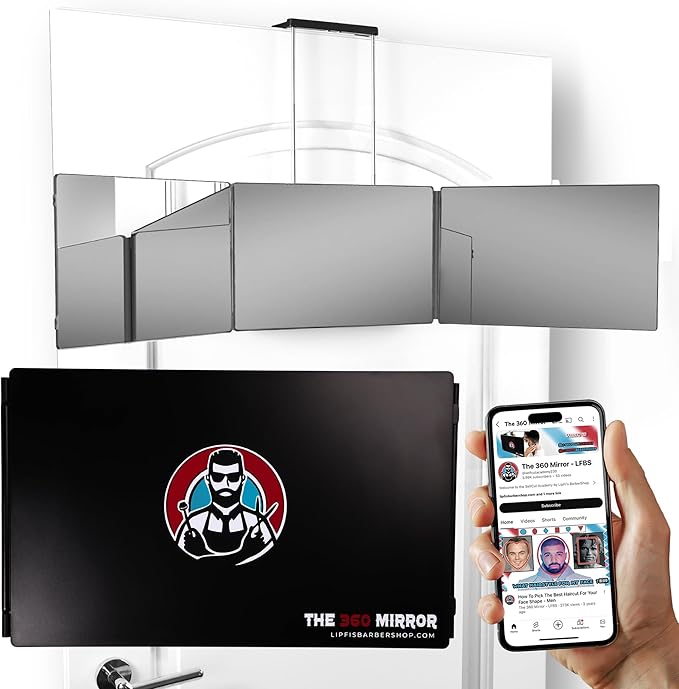 The 360 Mirror - 3 Way Mirror for Self Hair Cutting - Adjustable Trifold Barber Miror to Cut Your Own Hair - Tri Fold Self Haircut System for Men and Women Braiding - Three Sided Miror for Haircuts