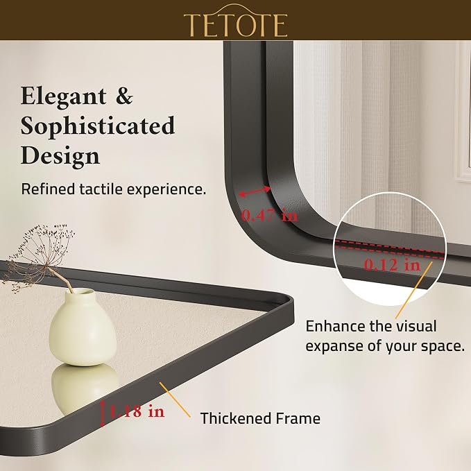 TETOTE Black Framed Mirrors for Bathroom, 42 x 36 Inch Modern Decorative Wall