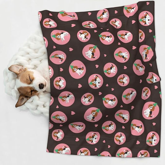Pet Blanket for Indoor Outdoor Use, Cute Puppy with Hearts, Two Sided Reversible Plush Mat with Bumpy Dot Texture for Patios Crates Portable Bed Companion
