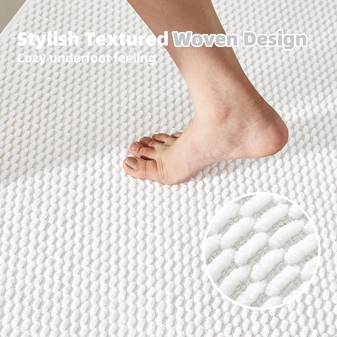 Bathroom Rugs Non Slip Washable, Super Absorbent Thin Bath Mat Quick Dry Low Pile Bathroom Rug, White 20"x48"
