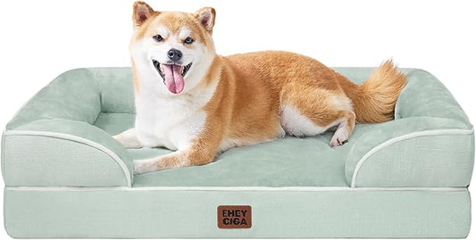 EHEYCIGA Orthopedic Large Dog Bed, Waterproof Memory Foam, Non-Slip Bottom, Sage Green, 36"L x 27"W x 6.5"Th