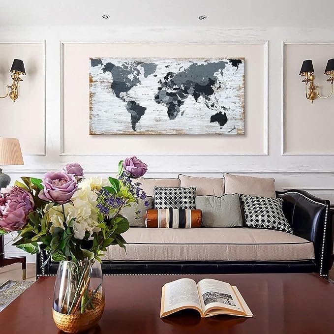 lagre size 36inchx71inch world map Canvas Wall Art Black Wall Decor Office Map
