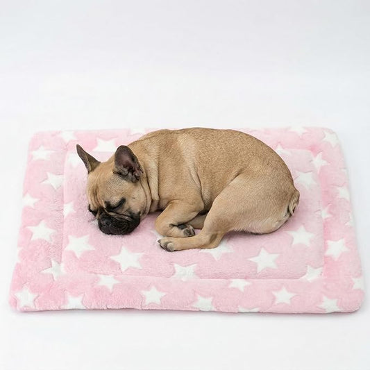 Dog Bed Mat - Reversible Dog Crate Bed Mats, Soft & Breathable Kennel Pad, Durable Crate Bed for Small Dogs & Cats (Pink&White Stars, S(24"*16"*1.2"))