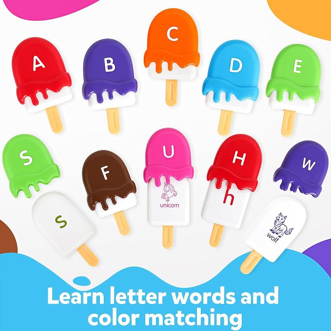 TSYAN Letters Matching Ice Cream Alphabet Learning Toys,Counting Animals and Color Sorting Set Preschool Learning Activities Stacking Toys,Upper & Lowercase ABC Game Fine Motor Toys Gift for Kids