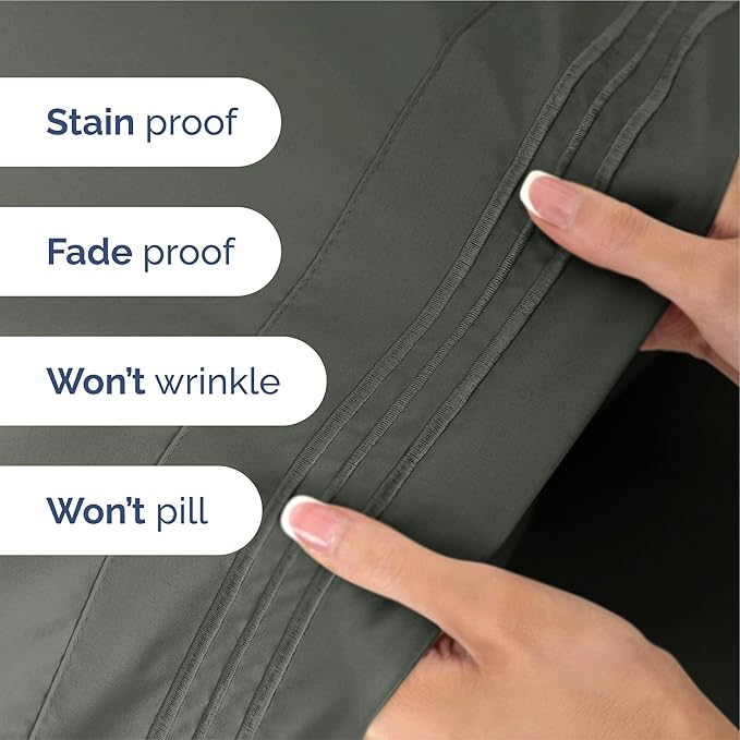 Split King Size 5 Piece Sheet Set - Extra Soft, Breathable And Cooling Sheets - Hotel Luxury Bed Sheets for Women And Men - Deep Pockets, Easy-Fit & Wrinkle-Free - Dark Slate Grey Oeko-Tex Bed Sheets