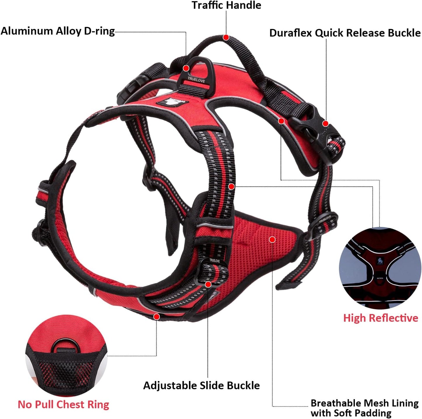TRUE LOVE Adjustable No-Pull Dog Harness Reflective Pup Vest Harnesses Comfortable Control Brilliant Colors Truelove TLH5651(Royal Blue,M)