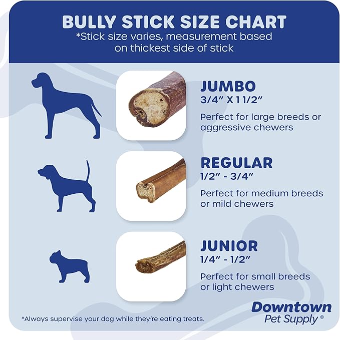Downtown Pet Supply Jumbo Bully Sticks for Dogs - Natural Beef Chews, Low-Odor & Rawhide-Free, Long Lasting Dog Treats for Aggressive Chewers - Healthy, Safe & Delicious Chews Dogs Love (12" 10 Pack)