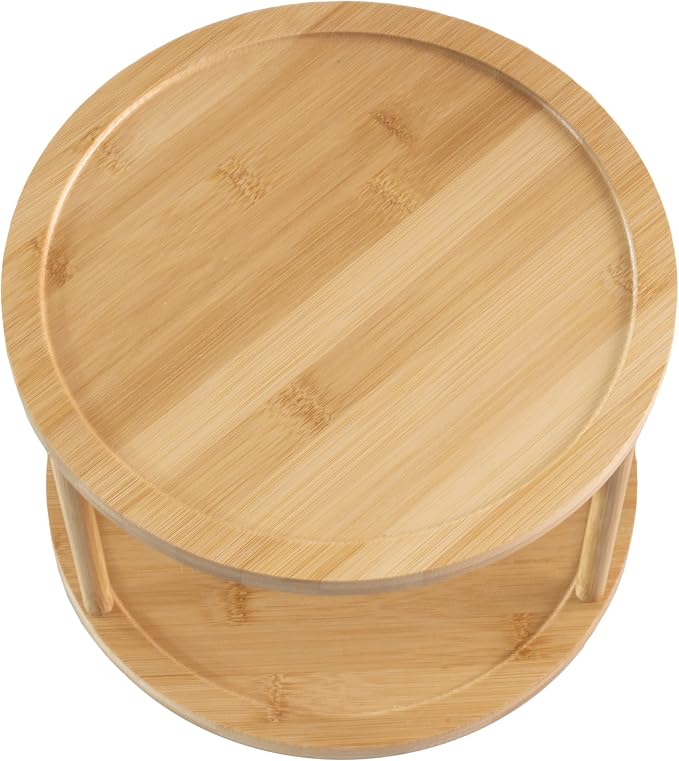 TB Home Two-Tier Bamboo Wood Lazy Susan Organizer Kitchen Turntable for Cabinet, Table or Pantry Organization, 10" Diameter & 7-1/4" High