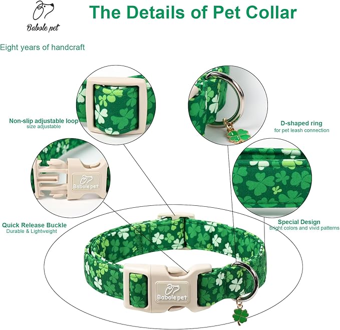 St. Patrick's Day Dog Collar for Small Dogs - Bold Green Lucky Clover Dog Collars, Cute Irish Party Shamrock Puppy Collar, Lightweight Adjustable St. Patricks Day Pet Collars S