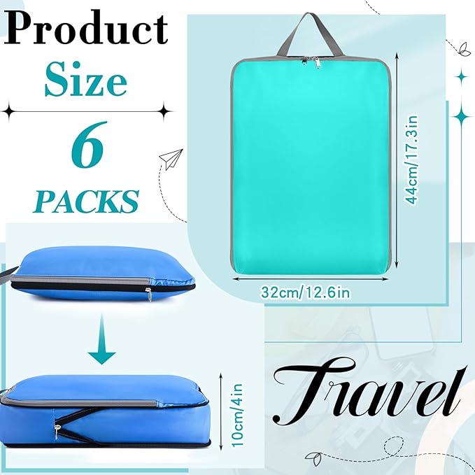 Hosuly 6 Pcs 17.3 x 12.6'' Compression Packing Cube Bag Extra Large Travel Expandable Space Saving Organizers XL for Luggage Storage(Colorful)