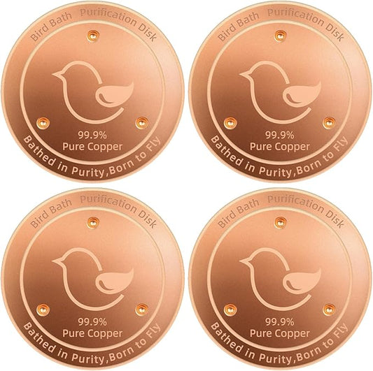 Bird Bath Copper Disk(4-Pack), 4.2" Large Surface Area, Covers 20% More Water Than Standard, Safe & Clean Birdbaths All Year Round, Fits Most Backyard Birdbaths