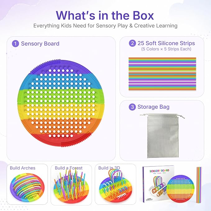 Silicone Sensory Activity Board for Toddlers Fine Motor Skills Fidget Toys | Kids calming noodles threading board eases anxiety ADHD autism portable classroom airplane office gift for adults all ages