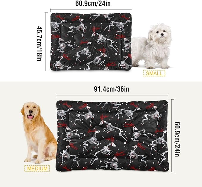 Pet Bed Christmas Deer Skeleton Gothic Dog Bed Mat Absorbing Non Slip Pad Pet Sleeping Mat for Small, Medium, and Large Dogs Puppy Cat 36 in x 24 in