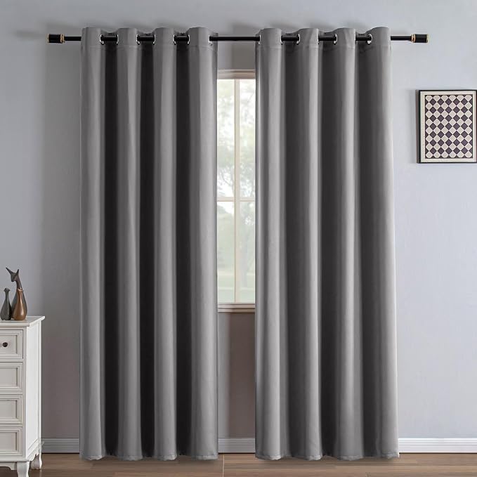 IGEMAEVE Light Grey Blackout Curtains 84 Inch Length 2 Panels Set, Grommet