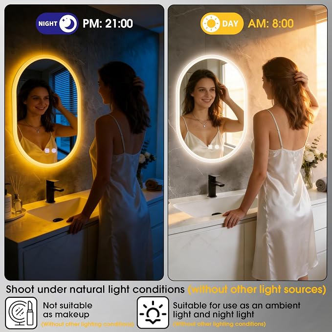 16x24 LED Bathroom Mirror with Lights Oval, Lighted Bathroom Vanity Mirror