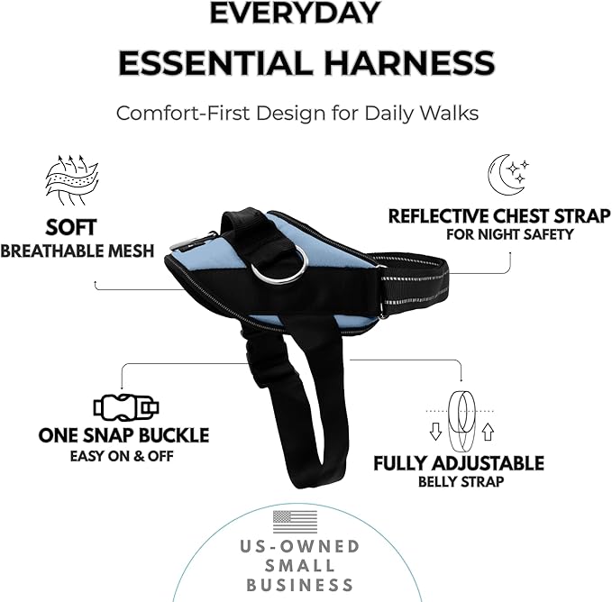 ShawnCo Essential Dog Harness, No-Pull Pet Vest with 3 Leash Clips, No Choke, Reflective, Adjustable and Padded, for Easy Walking and Training for Small, Medium and Large Dogs (Moonglow, XS)