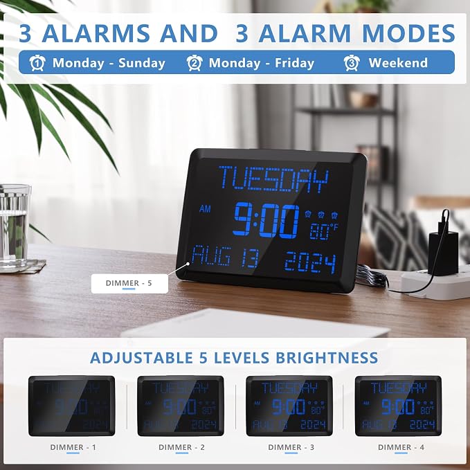 Raynic Digital Clock, 11.5" Large Display Calendar Clock