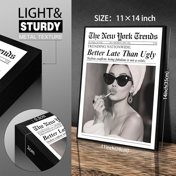 Trendy Newspaper Black Framed Posters Better Late Than Ugly Wall Art Vintage