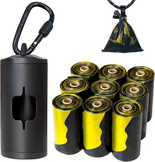 Metal Dog Poop Bag Holder w/Leash Clip|Durable Scratch-Resistant Aluminum|135 Bags+3 Accessories（Black）