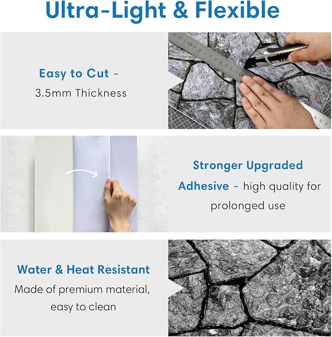 COMSTICKC 3D Faux Stone Wall Panel Peel and Stick Wall Tiles, Ultra-Light Thin