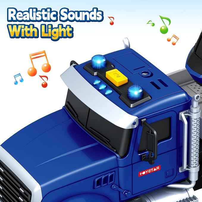 Kids Toys for 3 4 5 6 7 8 Years Old Boys, 20.5" Police Truck Toy with Racing Car and Helicopter, Toddler Friction Powered Truck Vehicle Toy with Lights, Sounds for Boys Girls Christmas Birthday Gifts
