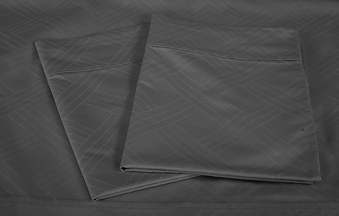Threadmill Luxury 100% Cotton Full Bed-Sheets - 800 Thread Count Jacquard Celine Dark Grey, Better Than Egyptian Cotton,4 Pc Striped Bed Set, Damask Sheets with Elasticized Deep Pocket