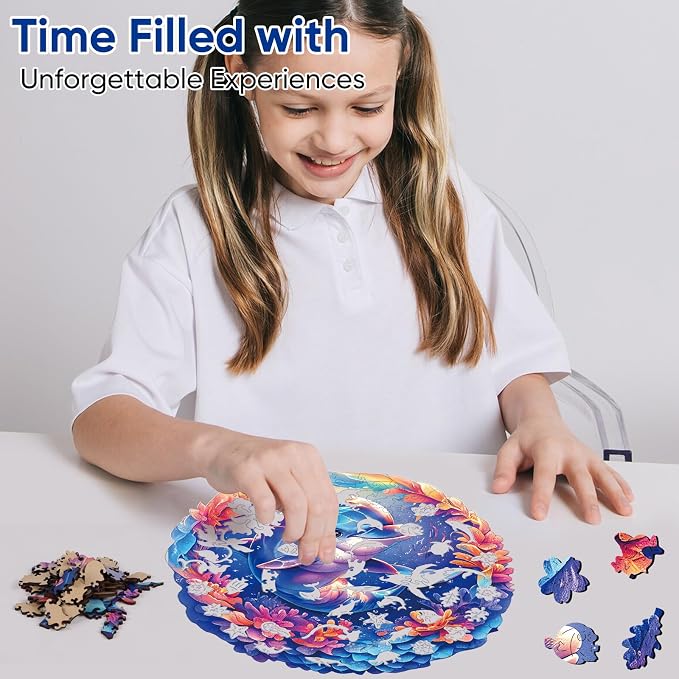 Qiuenisray Wooden Puzzles for Adults 500 Pieces, Dolphin Jigsaw Puzzles | FSC Certified Unique Ocean Adult Puzzles, Irregular Wood Puzzles, Creative Gift for Family Game 16.2x16.5 in