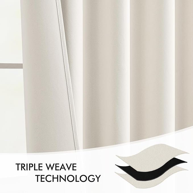 MIULEE Ivory Back Tab Blackout Curtains 72 Inches Long 2 Panels Set