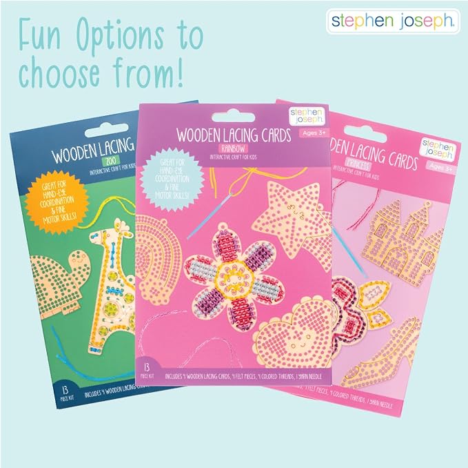 Stephen Joseph, Set of 4 Wooden Lacing Cards - Gifts for Girls Boys - Craft Activities Party Supplies for Toddler Kids, Garden