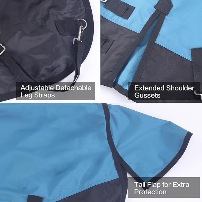 Mini Horse/Pony/Foal/Miniature Size 36"-51" Lightweight Waterproof & Breathable 1200 Denier Turnout Blanket with No Filling Peacockblue 42"
