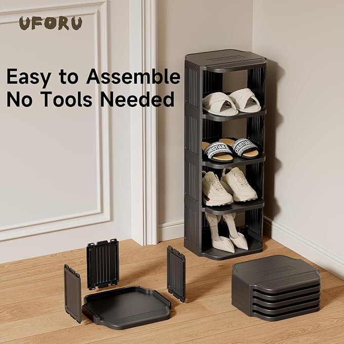UFORU Vertical Shoe Rack, 6-Tier Plastic Stackable Storage Shelf for Small Closets and Narrow Spaces, Compact Free Standing Shoe Racks for Entryway Bedroom Dormitory