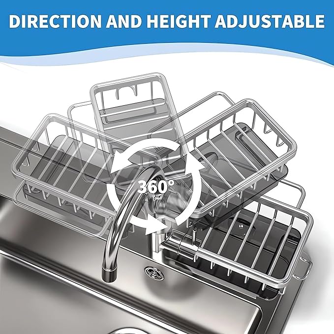 Kitchen Sink Faucet Organizer, Kitchen Sink Organizer Over Faucet, Over Sink Dish Drying Rack, Sponge Holder for Kitchen Sink, for 0.7-1.1 inch Round Water Pipe (Black, Integrated Type)