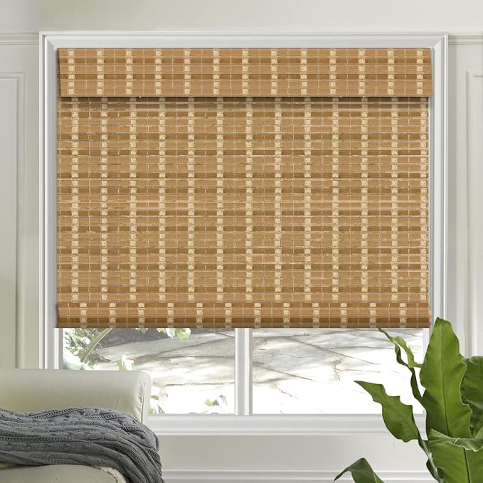 Letau No Drill No Tools Cordless Wood Window Shades Blinds, Bamboo Light