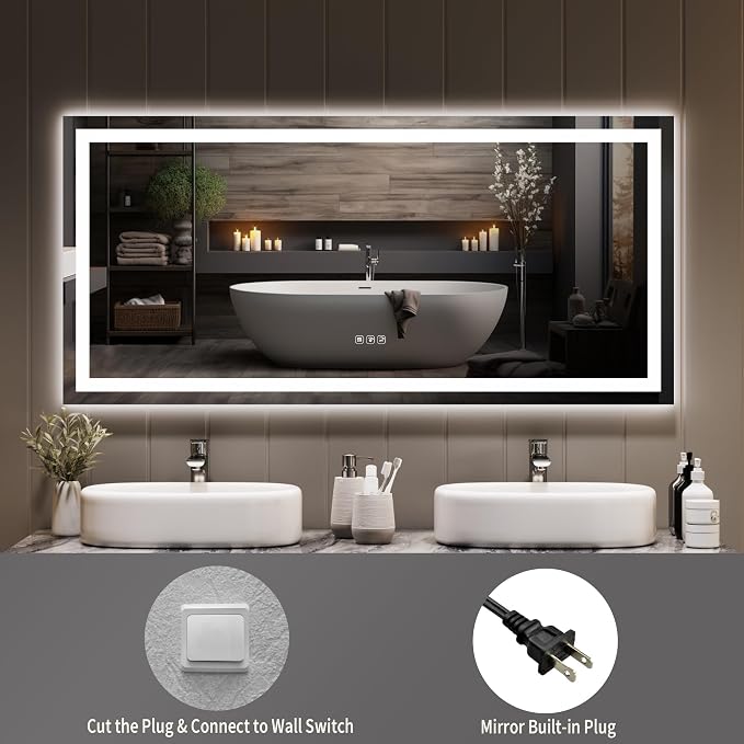 LED Bathroom Mirror 55 x 26 inch, Lighted Bathroom Vanity Mirror