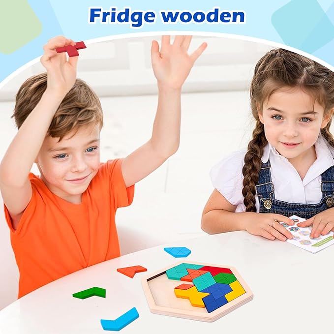 3 otters Wooden Puzzles for Kids, Educational Brain Teaser Game, Shape Sorting Board with Guide Book, Montessori Learning Toys (Pack of 2)