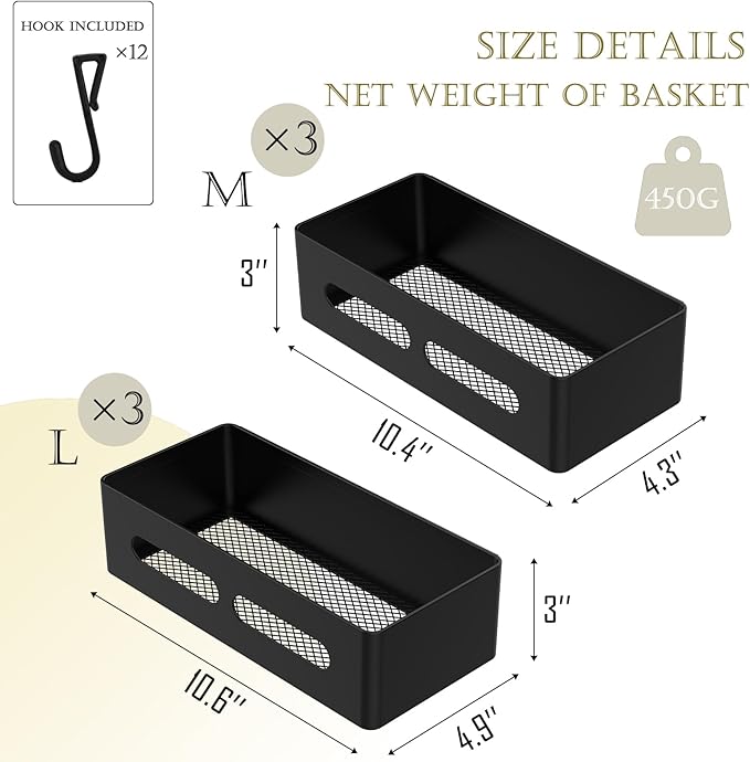 Magnetic Spice Storage Refrigerator Rack Seasoning Organizer Wall-Mounted Shelf with Hook for Kitchen Bathroom Organization (6, Black)
