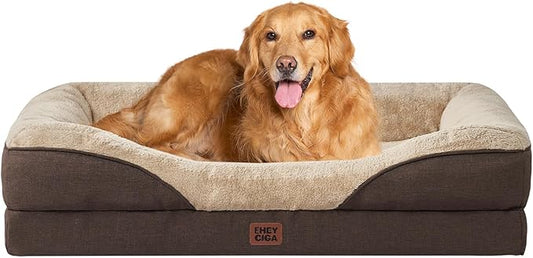 EHEYCIGA Orthopedic XL Dog Bed for Large Sized Dog, 42x30x7.5 Inch Extra Large Memory Foam Dog Couch Bed with Sides, Waterproof Liner & Washable Removable Cover, Bolster Pet Sofa, Brown