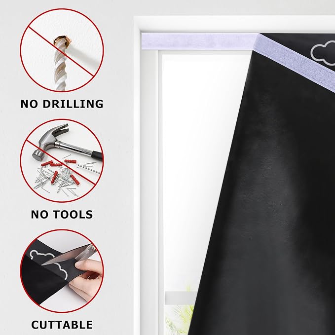 LazBlinds 100% Blackout Door Curtain, No Tools No Drill Cordless Blinds