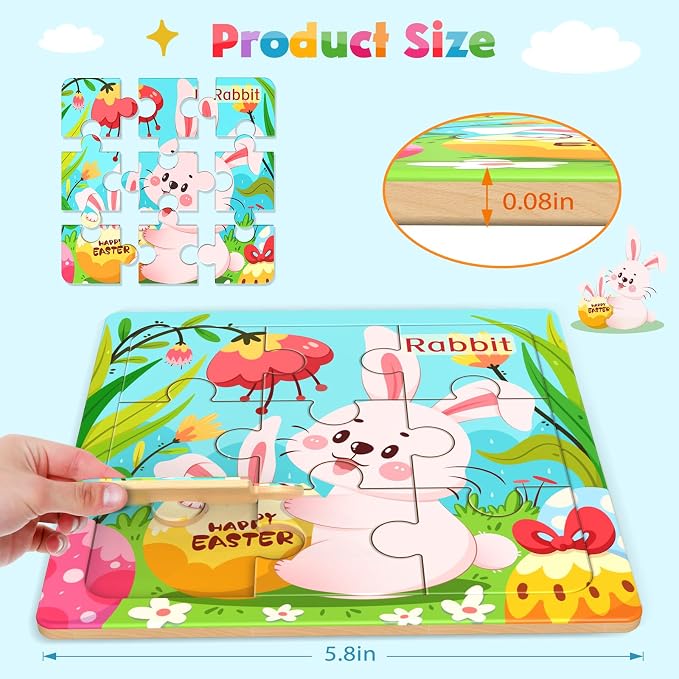 Zeoddler Wooden Puzzles for Toddlers, 8 Pack Farm Animal Jigsaw Puzzles for Kids3-5, 9 Pieces Preschool Learning Activities, Learning & Educational Toys, Gift for Boys, Girls