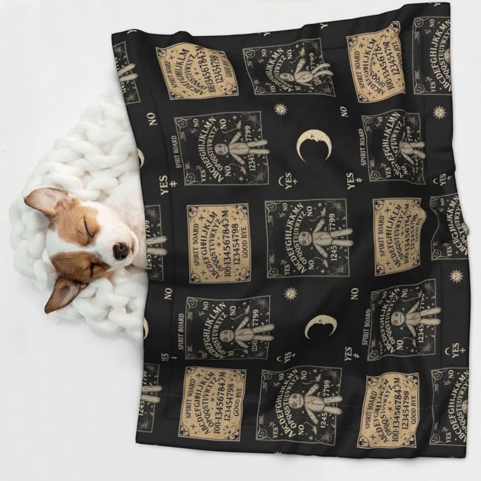 Reversible Pet Blanket for Sofa Protection Pet Comfort, Spirit Board with A Voodoo Doll Occultism Set, Double Sided Design with Cozy Nubby Nap Side and Durable Smooth Play Side