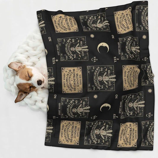 Reversible Pet Blanket for Sofa Protection Pet Comfort, Spirit Board with A Voodoo Doll Occultism Set, Double Sided Design with Cozy Nubby Nap Side and Durable Smooth Play Side