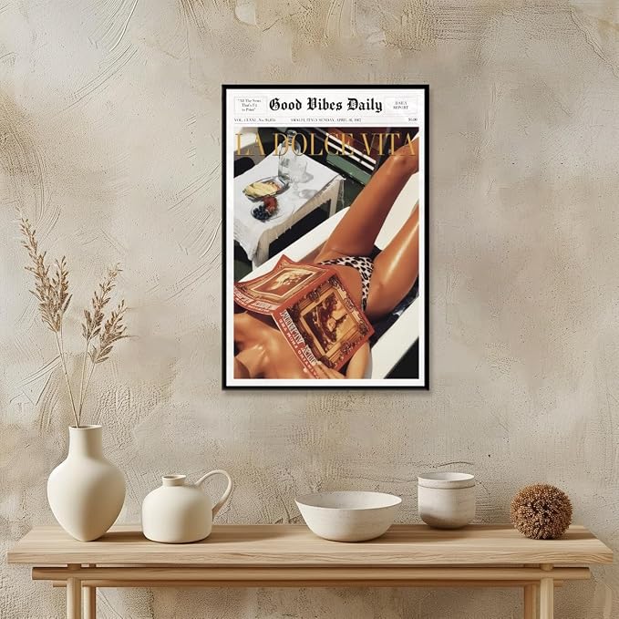 Trendy Newspaper Posters Vintage Good Vibes Daily Wall Art 60s La Dolce Vita