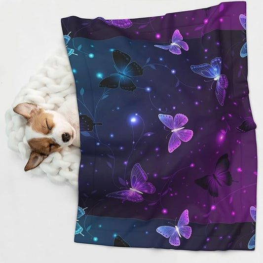 Pet Blanket for Travel and Home, Background with Night Butterflies, Reversible Plush Dot Design with Soft Grip Texture on One Side Perfect for Car Seats Moving Vehicles