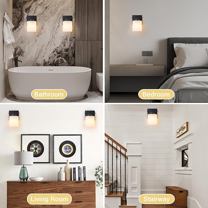 1 Light Modern Bathroom Light Fixtures Over Mirror, Black Vanity Lights for Bathroom Wall Sconces with Milky White Glass Shades, E26 Socket (Bulbs Not Included)