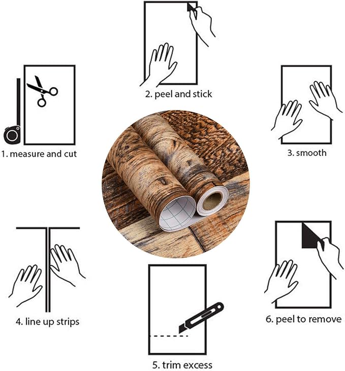 WENMER 17.71" x 197" Brown Wood Wallpaper Peel and Stick Wallpaper Wood Stick
