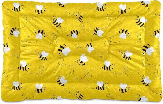 Emelivor Bees Yellow Dog Cat Bed Washable Crate Pet Bed Anti-Slip Comfortable Breathable Crate Kennel Pad for Indoor Small Medium Large Dogs Cats,36x24in